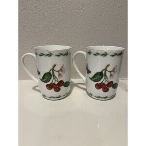 Vintage Otagiri Cups Mugs Cherry Ceramic Japan Set of 2 Gold Rimmed